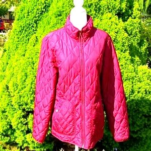 Eddie Bauer quilted burgundy/maroon zip front puffer jacket size L Barbi…